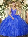 Pretty Floor Length Ball Gowns Sleeveless Royal Blue Quinceanera Gowns Lace Up