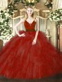 Ball Gowns Sweet 16 Quinceanera Dress Wine Red Straps Tulle Sleeveless Floor Length Zipper
