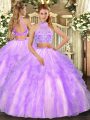 Beading and Ruffled Layers Quinceanera Dresses Lavender Criss Cross Sleeveless Floor Length