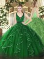Custom Designed Sleeveless Floor Length Beading and Ruffles Zipper 15th Birthday Dress with Green