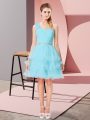 Aqua Blue Sleeveless Organza Lace Up Dress for Prom for Prom and Party