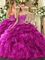 Artistic Fuchsia Ball Gowns Beading and Ruffles and Pick Ups Sweet 16 Dresses Lace Up Organza Sleeveless Floor Length