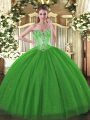 Green Tulle and Sequined Lace Up Quinceanera Gowns Sleeveless Floor Length Beading