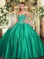 Fantastic Turquoise Satin Lace Up Sweet 16 Dress Sleeveless Floor Length Beading