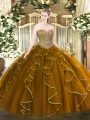 Fantastic Brown Ball Gowns Tulle Sweetheart Sleeveless Beading and Ruffles Floor Length Lace Up 15 Quinceanera Dress
