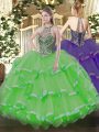 Ideal Sleeveless Organza Lace Up Quince Ball Gowns for Sweet 16 and Quinceanera
