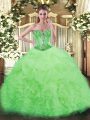 Organza Lace Up Quinceanera Gown Sleeveless Floor Length Beading and Ruffles and Pick Ups