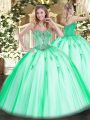 Fashionable Tulle Sweetheart Sleeveless Lace Up Beading and Appliques Quinceanera Gown in Apple Green