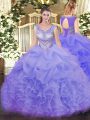 Lavender Sleeveless Organza Lace Up Quince Ball Gowns for Sweet 16 and Quinceanera