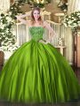 Romantic Olive Green Satin Lace Up Quinceanera Gown Sleeveless Floor Length Beading