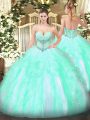 Apple Green Ball Gowns Tulle Sweetheart Sleeveless Beading and Ruffles Floor Length Lace Up Quinceanera Gown