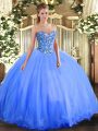 Blue Sleeveless Embroidery Floor Length Vestidos de Quinceanera