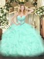 Best Apple Green Organza Lace Up Quinceanera Dresses Sleeveless Floor Length Beading and Ruffles