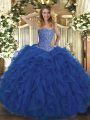 Nice Tulle Sleeveless Floor Length Sweet 16 Quinceanera Dress and Beading and Ruffles
