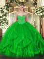 Ideal Ball Gowns Sweet 16 Quinceanera Dress Green Sweetheart Organza Sleeveless Floor Length Lace Up