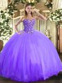 Sweetheart Sleeveless Ball Gown Prom Dress Floor Length Embroidery Lavender Organza and Tulle