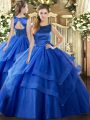 Ideal Blue Scoop Lace Up Ruffled Layers Sweet 16 Quinceanera Dress Sleeveless