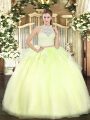 Noble Sleeveless Tulle Floor Length Zipper Sweet 16 Dress in Yellow Green with Lace