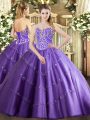 Customized Lavender Sleeveless Beading and Appliques Floor Length Quinceanera Dress