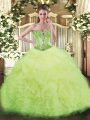 Low Price Sweetheart Sleeveless Quinceanera Gowns Beading and Ruffles Yellow Green Organza