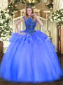 Colorful Organza Cap Sleeves Floor Length Quinceanera Gown and Beading