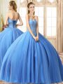 Baby Blue Sleeveless Beading Floor Length 15 Quinceanera Dress