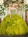 Glamorous Olive Green Sweetheart Neckline Beading and Ruffles Sweet 16 Dresses Sleeveless Lace Up