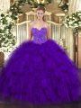 Traditional Purple Ball Gowns Beading and Ruffles Sweet 16 Quinceanera Dress Lace Up Organza Sleeveless Floor Length