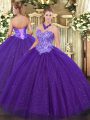 Inexpensive Sweetheart Sleeveless Tulle Quinceanera Dresses Beading Lace Up