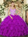Sleeveless Beading and Appliques and Ruffles Lace Up Quinceanera Dress