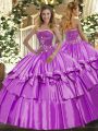 Sleeveless Organza and Taffeta Floor Length Lace Up 15 Quinceanera Dress in Lilac with Beading and Ruffled Layers