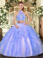 Exquisite Strapless Sleeveless Tulle Quinceanera Gown Beading and Ruffled Layers Criss Cross