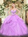 Lavender Ball Gowns Beading and Ruffles Sweet 16 Dresses Lace Up Tulle Sleeveless Floor Length