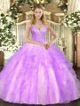 Trendy Lilac 15 Quinceanera Dress Military Ball and Sweet 16 and Quinceanera with Beading and Ruffles V-neck Sleeveless Lace Up