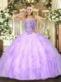 Floor Length Ball Gowns Sleeveless Lavender Quinceanera Gown Lace Up