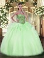 Chic Apple Green Ball Gowns Tulle Sweetheart Sleeveless Beading and Ruffles Floor Length Lace Up Sweet 16 Dress