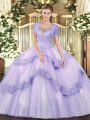 Glorious Scoop Sleeveless Tulle Sweet 16 Quinceanera Dress Beading and Appliques Clasp Handle