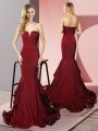 Burgundy V-neck Neckline Ruffles Party Dresses Sleeveless Side Zipper