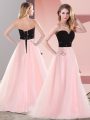 Pink And Black Sleeveless Belt Floor Length Prom Evening Gown