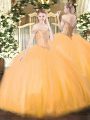 Fine Floor Length Ball Gowns Sleeveless Orange Sweet 16 Dresses Lace Up