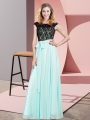 On Sale Aqua Blue Empire Chiffon Scoop Sleeveless Lace Floor Length Lace Up Evening Dress