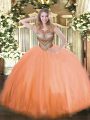 Floor Length Orange Red Quince Ball Gowns Scoop Sleeveless Lace Up