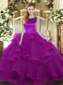 Low Price Purple Scoop Neckline Ruffles Quince Ball Gowns Sleeveless Lace Up