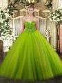 Ball Gowns Sweetheart Sleeveless Tulle Floor Length Lace Up Beading Quinceanera Dresses