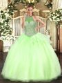 Yellow Green Sleeveless Tulle Lace Up Quinceanera Dress for Military Ball and Sweet 16 and Quinceanera