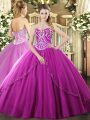 Gorgeous Fuchsia Ball Gowns Beading Quinceanera Gowns Lace Up Tulle Sleeveless