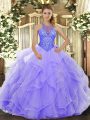 New Style Lavender Sleeveless Beading and Ruffles Floor Length Sweet 16 Quinceanera Dress