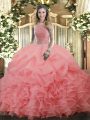 Fashionable Organza Sleeveless Floor Length Vestidos de Quinceanera and Beading and Ruffles and Pick Ups