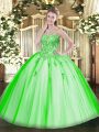 Deluxe Sleeveless Tulle Lace Up Ball Gown Prom Dress for Military Ball and Sweet 16 and Quinceanera