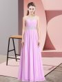 Sexy Sleeveless Floor Length Beading Lace Up Teens Party Dress with Lilac